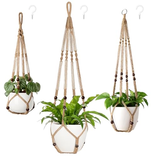 Mkono 3 Pack Macrame Plant Hangers Hanging Planters for Indoor Plants Brown - color: Brown, size: Large