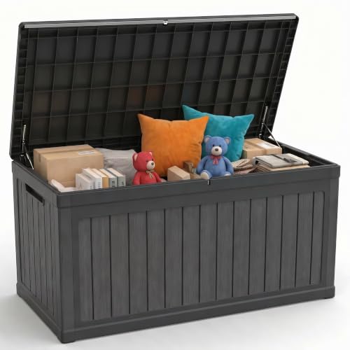 260 Gal Deck Box, Waterproof Outdoor Resin Storage Box,Lockable Storage Bin