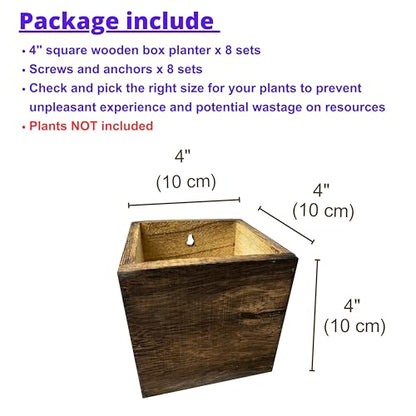 LaLaGreen Wood Planter Boxes for Plants (4x4, 8 Pack) Wooden Wall Planters - size: 4x4" x 8 pack