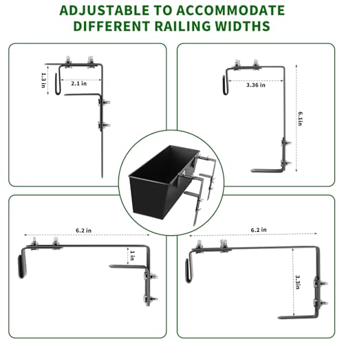 16 Inch Deck Railing Planter Boxes with Adjustable Brackets (4PCS)