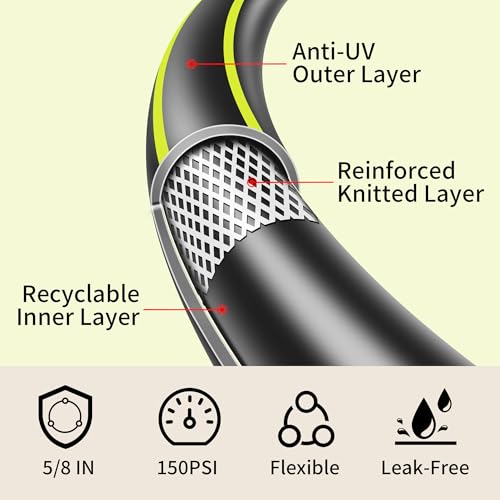 Flexible Short Leader Garden Hose 15ft, 5/8" Hybrid Rubber Hose Heavy Duty - color: Black, size: 15ft 5/8"