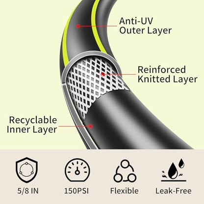 Flexible Short Leader Garden Hose 15ft, 5/8" Hybrid Rubber Hose Heavy Duty - color: Black, size: 15ft 5/8"