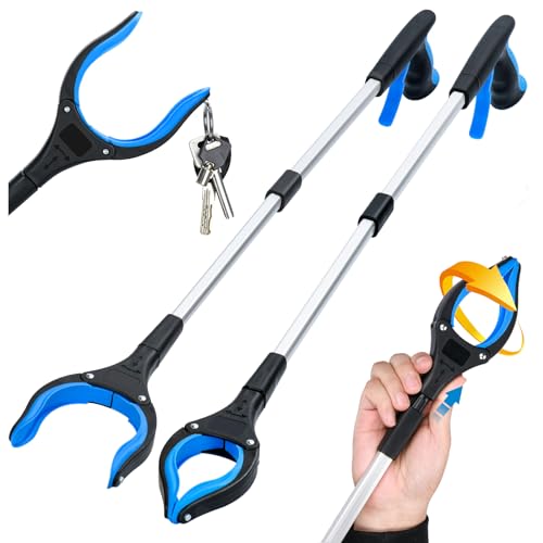2-Pack Grabber Reacher Tool & Reacher Grabber Pickup Tool,32 inch Upgrade Foldable Grabber Tool with 4 inch Wide jaw and 360° Rotating Head,Mobility Aid Assist Grabbers for Seniors (Blue)