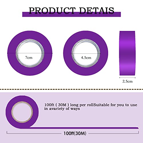 6 Pack Purple Flagging Tape, Non-Adhesive Plastic Ribbon Neon Marking Roll - color: Purple