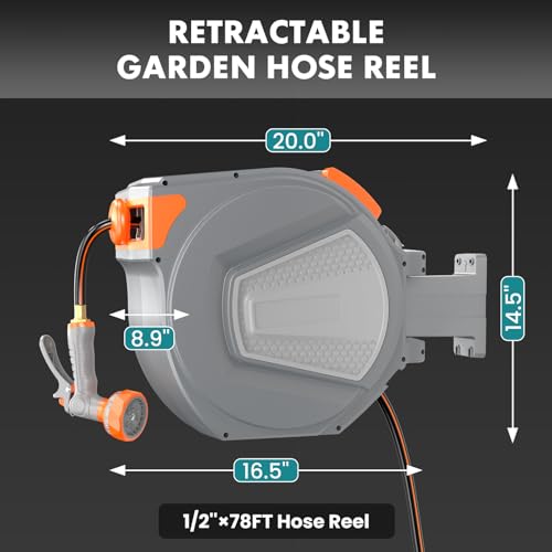 OLIXIS Retractable Garden Hose Reel, 1/2'' x 78 ft Water Hose with Nozzle - size: 1/2" x 78 FT