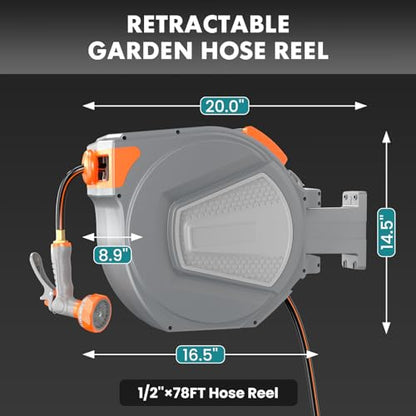 OLIXIS Retractable Garden Hose Reel, 1/2'' x 78 ft Water Hose with Nozzle - size: 1/2" x 78 FT