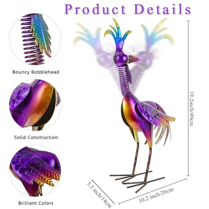 Metal Wacky Rooster Garden Statue for, Patio, Backyard, Lawn - color: Purple