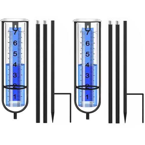 2 Pack Rain Gauge Outdoor, Three Adjustable Proof Metal Rod 19-38.8'' - color: black-2Pcs
