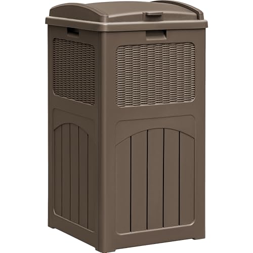Homall 35 Gallon Outdoor Trash Can, Garbage Can with Lid, Waterproof Resin Waste Bins for Garden, Backyard, Patio Use (Light Brown) - color: Light Brown, size: 1 Pack