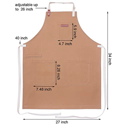 Kitchen Apron for Cooking, with Pockets & Towel Loop - color: Light Tan