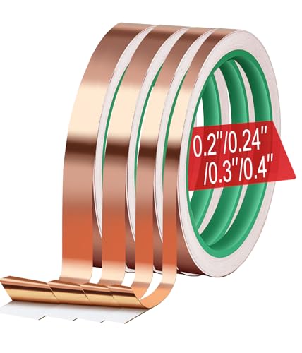 Copper Foil Tape for Stained Glass Assorted Sizes 0.2/0.24/0.3/0.4Inch x 22Yards 4 Rolls Conductive Adhesive Foil Sheilding Tape for Guitars, EMI, Electrical Repairs - color: 0.2/0.24/0.3/0.4In*66Ft