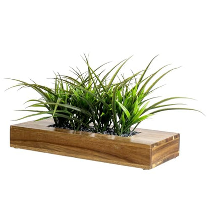 MyGift Artificial Grass Plant in Rectangular Wood Planter (Acacia, 10 Inch) - color: Acacia Wood, size: 14 Inch