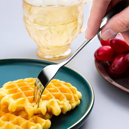 HornTide 6-Piece Dessert Forks Set, 3 Tines Fruit Salad Fork Flatware Stainless Steel Mirror Polishing 5.5-Inch 14cm, Ideal for Home, Kitchen and Restaurant - size: 6x Salad Fork