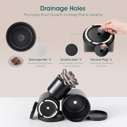 vancasso Ceramic Plant Pots, 3 Piece Planters for Indoor Plants, Black - color: Black