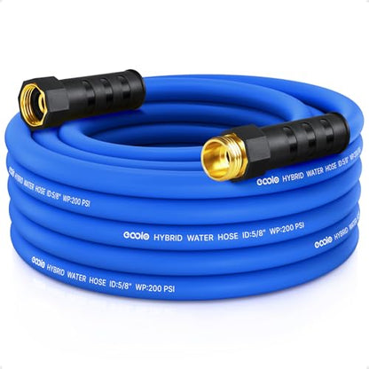 Heavy Duty Garden Hose 25 ft, Non-Expanding Flexible Water Hose, Kink Resistant Lightweight Hybrid Hose, Leakproof Hose Male to Female Fittings - color: Blue, size: 25ft