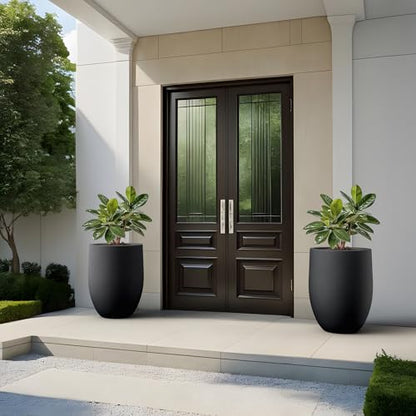 Kante Large Round Bullet Black Concrete Planter 21.7" Tall, Outdoor - color: Black