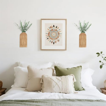 Dahey Wood Wall Planter Vase with Fake Eucalyptus Plants Boho Wall Decor - color: Nurtal