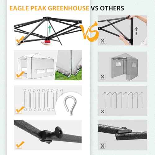 EAGLE PEAK 12x8 Easy Setup Pop Up Greenhouse, Support Pole, Clear/White - color: Clear/White, size: 12x8