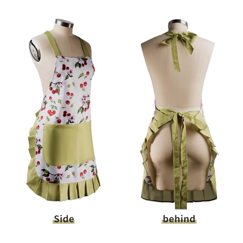 Retro Floral Apron for Women With Pockets for Cooking & Gifting - color: Berry