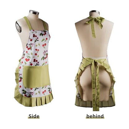 Retro Floral Apron for Women With Pockets for Cooking & Gifting - color: Berry