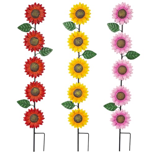 3Pack Sunflower Decorative Garden Stakes,Metal Yard Art Garden Decor - color: Sunflowers