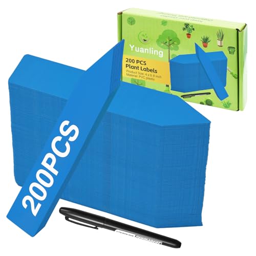 Plant Labels 200 Pcs Yuanling for Seeding Plastic Waterproof Plant Name Tags Garden Labels Marker Garden Pots Stakes for Outdoor Potted Plants Belt Permanent Marking Pen (Blue) - color: Blue