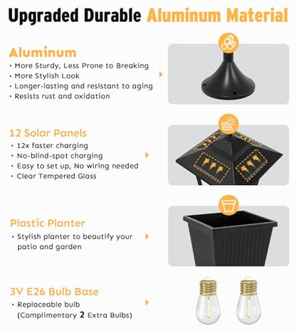 3-Head Solar Lamp Post with Planter, 74" Solar Lamp Post Light - size: Clear Frame