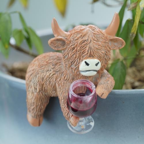 Highland Cow Statue with Red Wine Plant Pot Hugger - style: Cow Wine