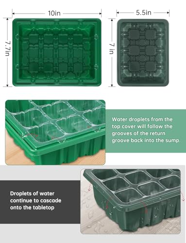 Seed Starter Tray Medium Size 4 Packs, Seed Starter Kit with Upgraded 24 Full Spectrum LEDs, Adjustable Brightness and Timer, with Drainage Holes, Tools and Labels for Indoor Plant Growing - size: M×4 without heat mat