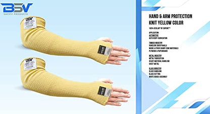 BSV Kevlar Arm Protection Sleeves with Thumb Hole - Cut, Scratch, Bite and Heat-Resistant - Unisex, 18", 1 Pair - color: Yellow