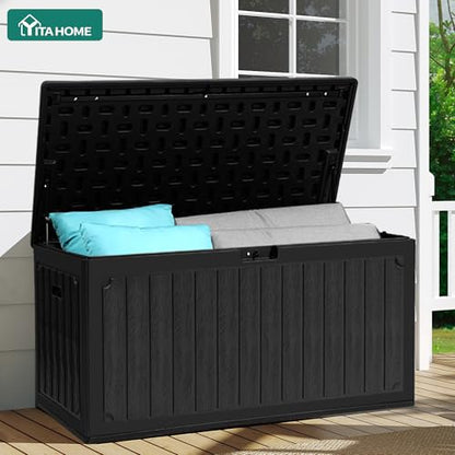 YITAHOME 90 Gallon Large Deck Box - color: Black, size: 90 Gallon