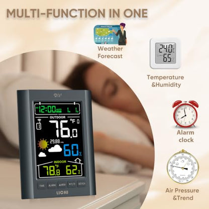 Weather Station Wireless Indoor Outdoor Thermometer， Inside Outside Temperature Humidity Monitor，with 330ft Range Sensor and Adjustable Backlight