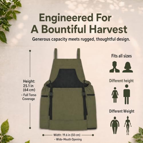 Gardening Apron with Pockets, Heavy Duty Canvas Harvest Apron - color: Green
