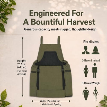 Gardening Apron with Pockets, Heavy Duty Canvas Harvest Apron - color: Green