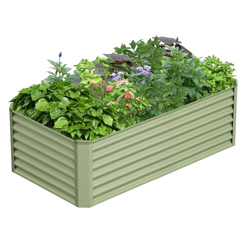 6x3x2FT Galvanized Raised Garden Bed,Galvanized Planter Boxes Outdoor, Large Metal Raised Garden Beds for Vegetables-Green - color: Green, size: 6x3x2