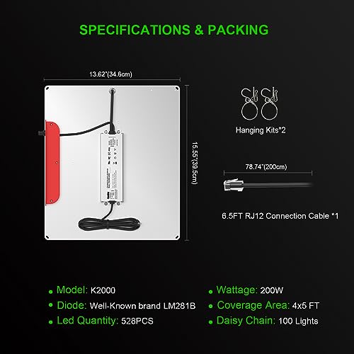 AGLEX K2000 LED Grow Light, Grow Light with Daisy Chain & Dimmable, Full Spectrum Plant Grow Lights for Hydroponic Indoor Plants Seeding - size: K2000
