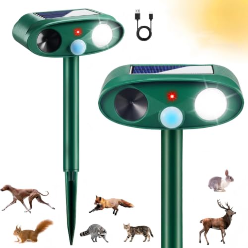 Sonic Fortress Pro Deer Repellent,Solar Ultrasonic Animal Repellent Outdoor Squirrel Racoon Fortress Pro Deer Deterrent Waterproof Motion Sensor Animal Repeller with Flashing Light for Garden,2 Pack