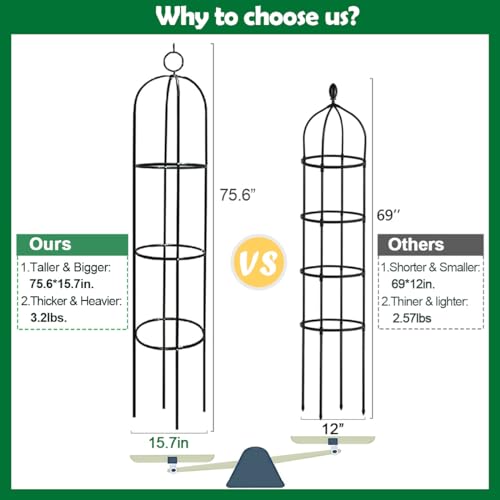Metal Tower Obelisk Trellis 6.3 Ft Plant Support for Climbing Vines Flowers