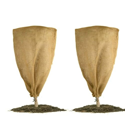 Agfabric Burlap Plant Covers Freeze Protection, 40in x 70in Warm Plant Frost Blankets with Drawstring, Reusable Frost Protection Cloths for Outdoor Plants, 2 Pack - size: 40"x70",2P