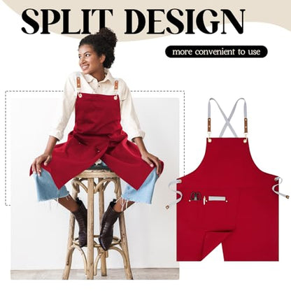 Crossback Pottery Apron Split Leg, Adjustable Straps - color: Red