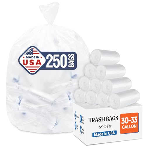 Delxo 30-33 Gallon Trash Bags, 250 Count Bulk Value Clear Large Garbage Bag - color: 33Gal-Clear