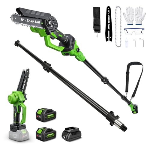 6Inch Mini Chainsaw with Extension Pole, 2-in-1 Pole Saw for Tree Trimming - color: Pale Green