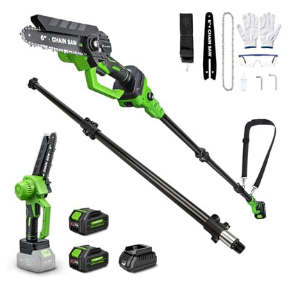 6Inch Mini Chainsaw with Extension Pole, 2-in-1 Pole Saw for Tree Trimming - color: Pale Green