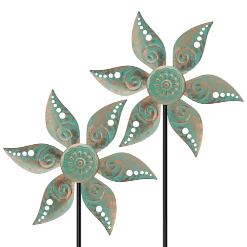 2 Pack Wind Spinners Outdoor Metal Vintage Green Waterproof - color: Type 35