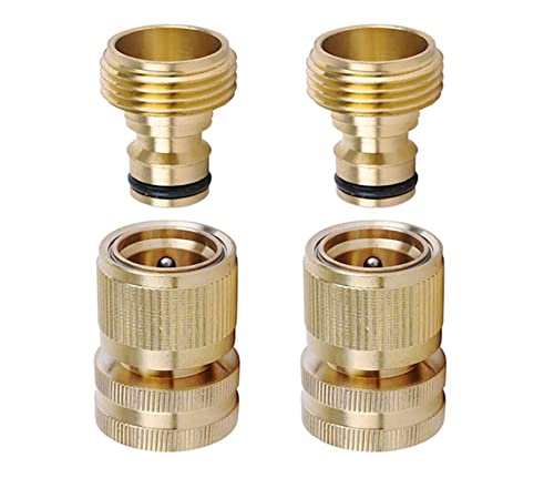 Brass Hose Quick Connect, 3/4 Inch GHT Garden Hose Quick Connector - size: 2 Packs