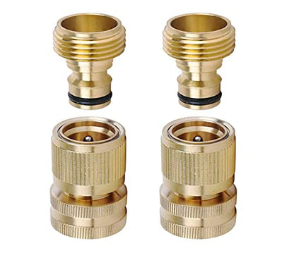 Brass Hose Quick Connect, 3/4 Inch GHT Garden Hose Quick Connector - size: 2 Packs