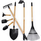 7PCS Kids Gardening Tools, Long Shovel, Rake for Leaves, Spade, Hoe, Steel Heads & Real Wood Handle, Yard Tools for Children Toddlers Gifts - color: Black