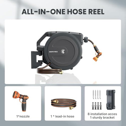 Giraffe Tools Retractable Garden Hose Reel Auto Rewind Wall Mount 1/2"100FT - size: 1/2''100ft Swivel Bracket