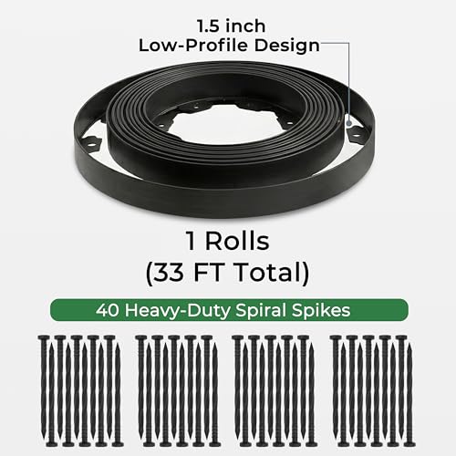 Gardzen 1.5" x33' Landscape Edging Kit with 40 Spikes - size: 33ft