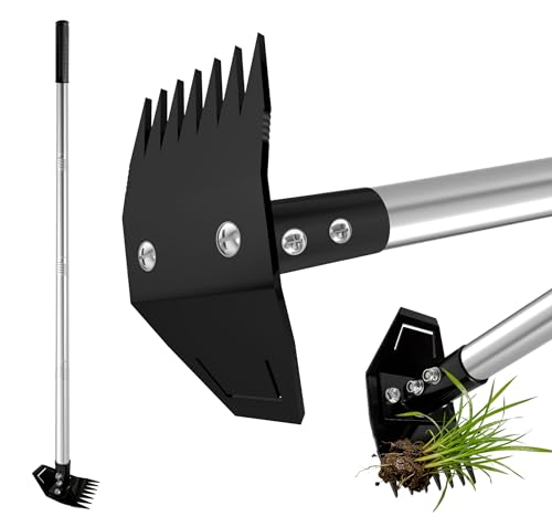 Weed Puller Tool with Long Handle, Manual Weed Remover Tool, 2 in 1 Weed Rake&Grabber and Garden Hoe, Dandelion Gardenia Heavy Duty Uprooting Tool for Yard, Lawn and Garden, 58Inch